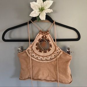 Vintage Bohemian Crop Top w/ Built in Bandeau Bra